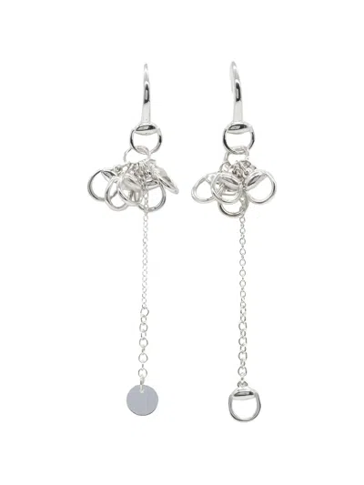 Pre-owned Gucci 1910s Horsebit Drop Hook Earrings In Silver