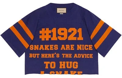 Pre-owned Gucci 1921 /l'aveugle Par Amour' T-shirt 'inchiostro/crop' In Blue/inchiostro/crop