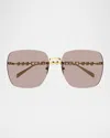 Gucci 1923sa Metal Rectangle Sunglasses In 004 Gold