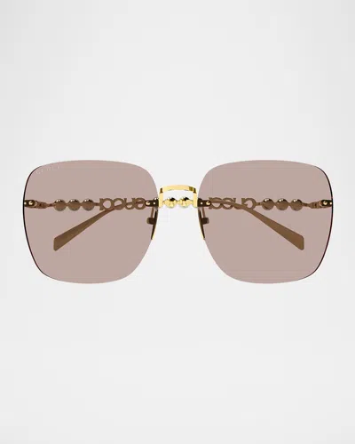 Gucci 1923sa Metal Rectangle Sunglasses In 004 Gold