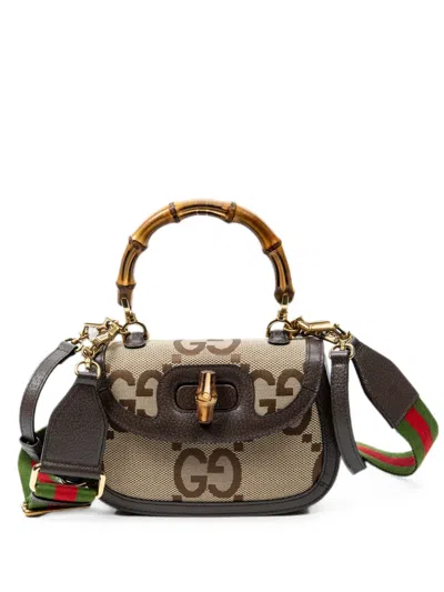 Pre-owned Gucci 1947 Bamboo Flap Tote Bag In Neutrals