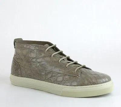 Pre-owned Gucci $1950 Authentic  Men Crocodile High-top Sneaker Tan 342045 1523 In Brown