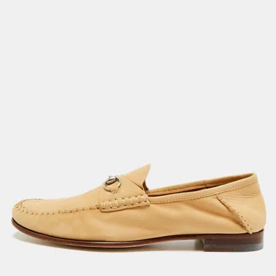 Pre-owned Gucci 1953 Horsebit Size 40.5 Beige Nubuck Leather Loafers In Sand