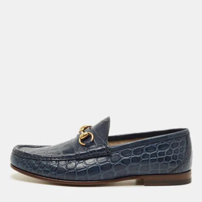 Pre-owned Gucci 1953 Horsebit Size 41.5 Blue Crocodile Loafers