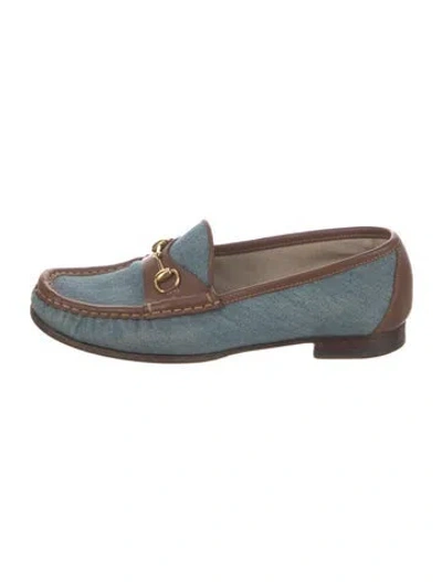 Pre-owned Gucci 1955 Horsebit Accent Denim Loafers In Blue