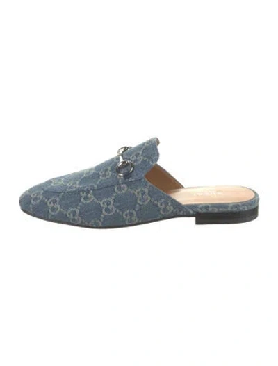 Pre-owned Gucci 1955 Horsebit Accent Denim Mules In Blue