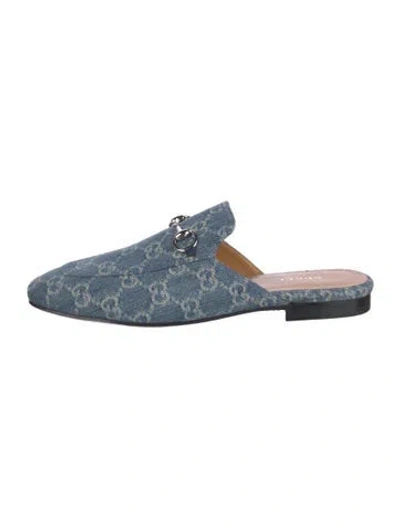 Pre-owned Gucci 1955 Horsebit Accent Denim Mules In Blue