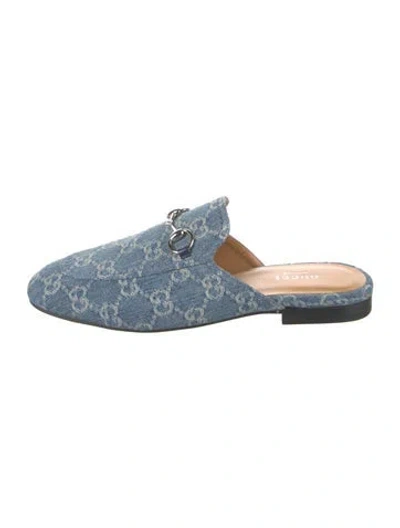 Pre-owned Gucci 1955 Horsebit Accent Denim Mules In Blue