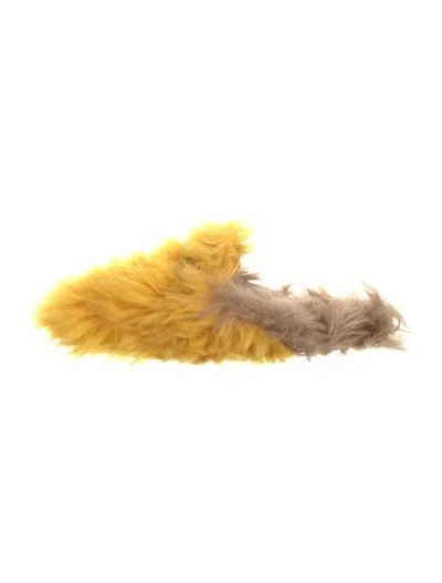 Pre-owned Gucci 1955 Horsebit Accent Fur Mules In Yellow