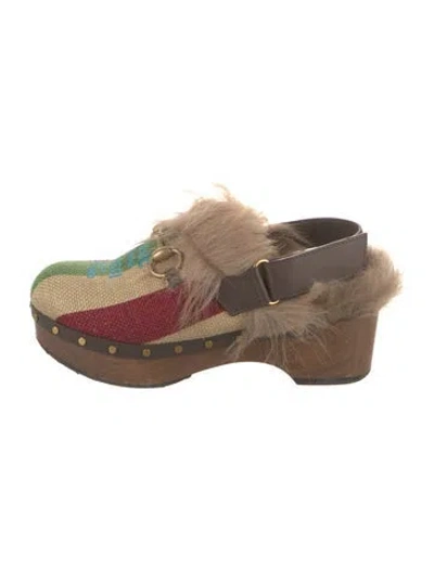 Pre-owned Gucci 1955 Horsebit Accent Fur Trim Mules In Neutral
