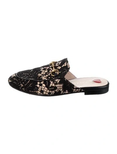 Pre-owned Gucci 1955 Horsebit Accent Lace Mules In Black