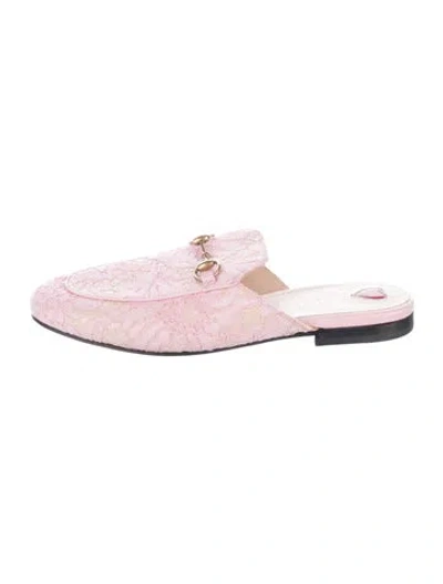 Pre-owned Gucci 1955 Horsebit Accent Lace Mules In Pink