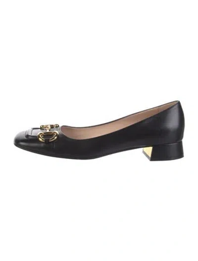 Pre-owned Gucci 1955 Horsebit Accent Leather Ballet Flats In Black