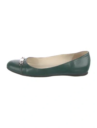 Pre-owned Gucci 1955 Horsebit Accent Leather Ballet Flats In Green