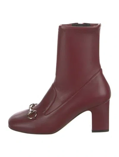 Pre-owned Gucci 1955 Horsebit Accent Leather Boots In Red
