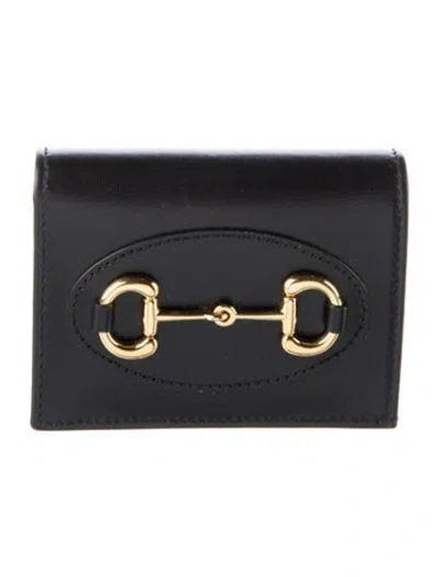 Pre-owned Gucci 1955 Horsebit Accent Leather Card Holder In Black