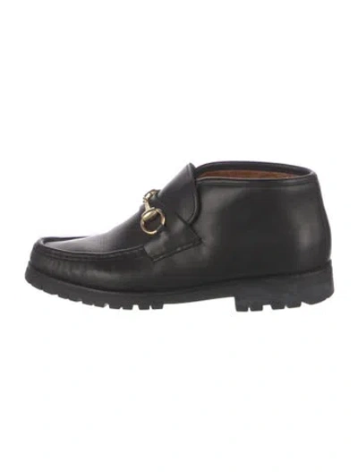 Pre-owned Gucci 1955 Horsebit Accent Leather Lace-up Boots In Black