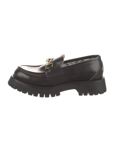 Pre-owned Gucci 1955 Horsebit Accent Leather Loafers In Black