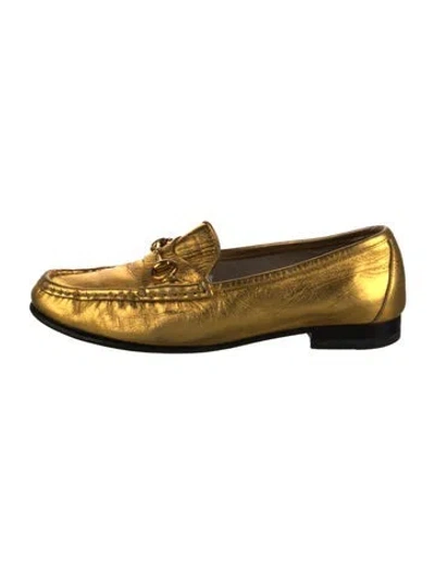 Pre-owned Gucci 1955 Horsebit Accent Leather Loafers In Gold