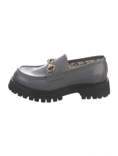 Pre-owned Gucci 1955 Horsebit Accent Leather Loafers In Gray