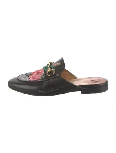 Pre-owned Gucci 1955 Horsebit Accent Leather Mules In Black
