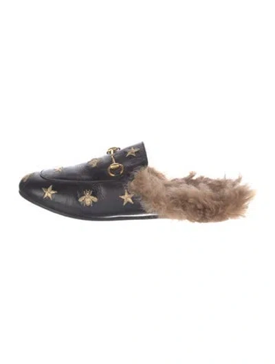 Pre-owned Gucci 1955 Horsebit Accent Leather Mules In Black