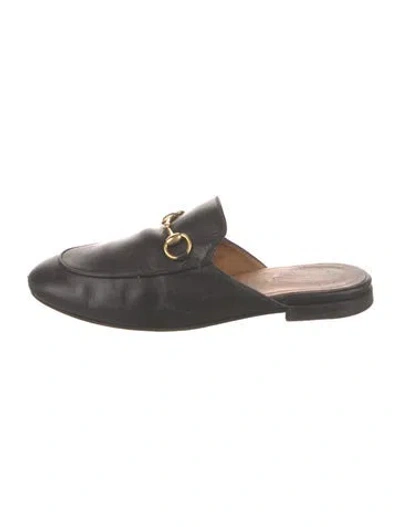Pre-owned Gucci 1955 Horsebit Accent Leather Mules In Black