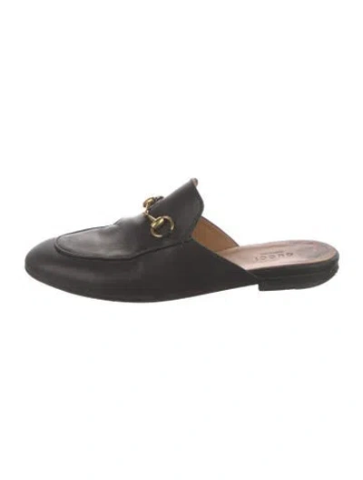 Pre-owned Gucci 1955 Horsebit Accent Leather Mules In Black