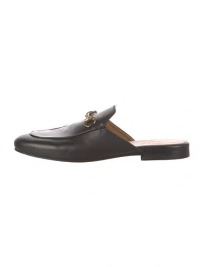 Pre-owned Gucci 1955 Horsebit Accent Leather Mules In Black