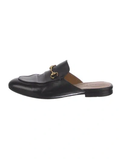 Pre-owned Gucci 1955 Horsebit Accent Leather Mules In Black