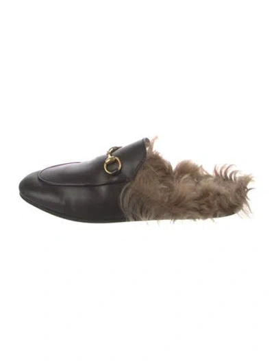 Pre-owned Gucci 1955 Horsebit Accent Leather Mules In Black