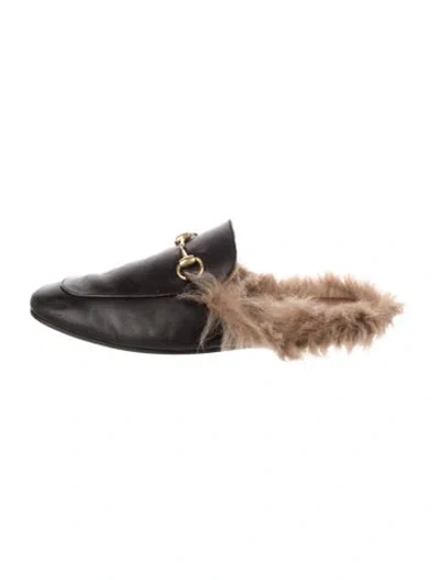 Pre-owned Gucci 1955 Horsebit Accent Leather Mules In Black
