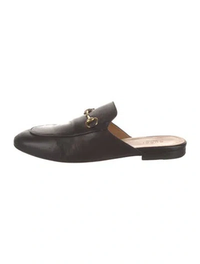 Pre-owned Gucci 1955 Horsebit Accent Leather Mules In Black