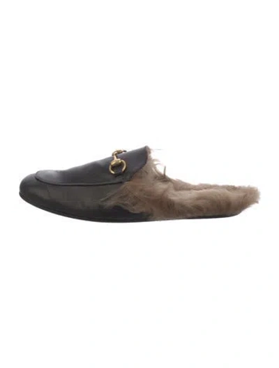 Pre-owned Gucci 1955 Horsebit Accent Leather Mules In Black