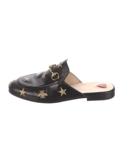 Pre-owned Gucci 1955 Horsebit Accent Leather Mules In Black