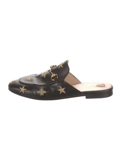 Pre-owned Gucci 1955 Horsebit Accent Leather Mules In Black
