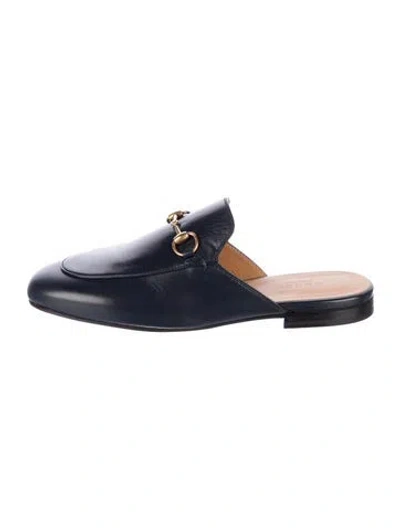 Pre-owned Gucci 1955 Horsebit Accent Leather Mules In Blue