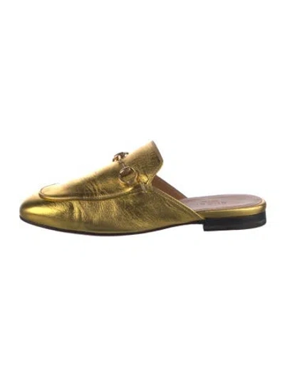 Pre-owned Gucci 1955 Horsebit Accent Leather Mules In Gold