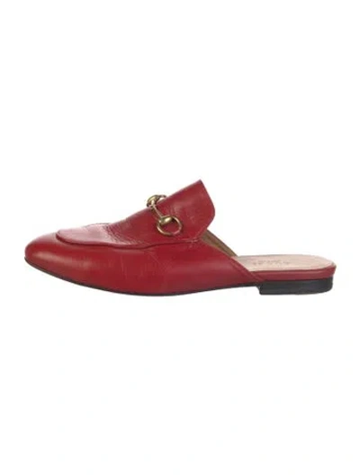 Pre-owned Gucci 1955 Horsebit Accent Leather Mules In Red
