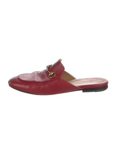 Pre-owned Gucci 1955 Horsebit Accent Leather Mules In Red