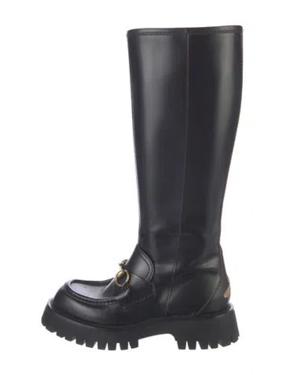 Pre-owned Gucci 1955 Horsebit Accent Leather Rain Boots In Blue