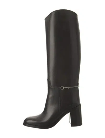 Pre-owned Gucci 1955 Horsebit Accent Leather Riding Boots W/ Tags In Black