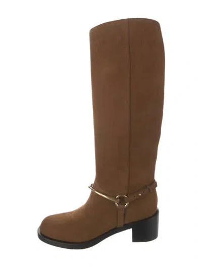 Pre-owned Gucci 1955 Horsebit Accent Leather Riding Boots W/ Tags In Brown