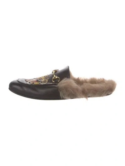 Pre-owned Gucci 1955 Horsebit Accent Leather Slides In Black