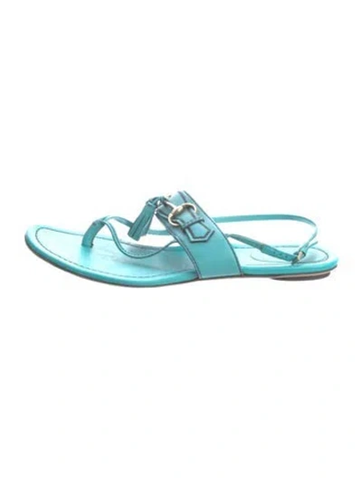 Pre-owned Gucci 1955 Horsebit Accent Leather Slides In Blue
