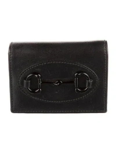 Pre-owned Gucci 1955 Horsebit Accent Leather Wallet In Black