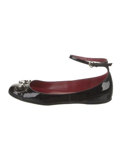 Pre-owned Gucci 1955 Horsebit Accent Patent Leather Ballet Flats In Black