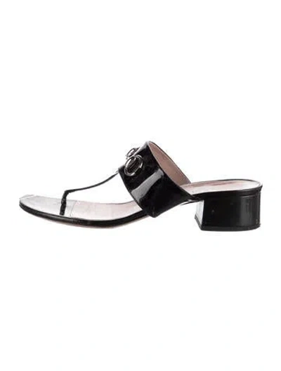 Pre-owned Gucci 1955 Horsebit Accent Patent Leather Flip Flops In Black