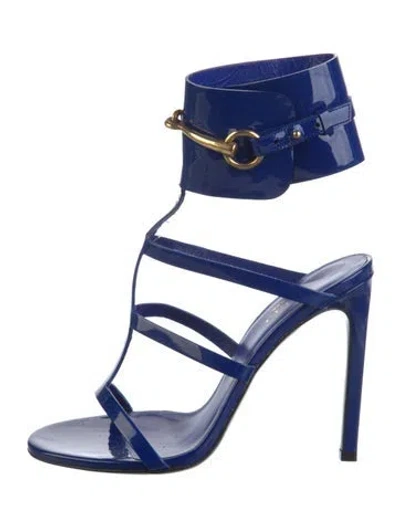 Pre-owned Gucci 1955 Horsebit Accent Patent Leather Gladiator Sandals In Blue