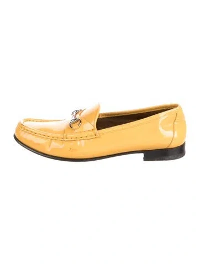 Pre-owned Gucci 1955 Horsebit Accent Patent Leather Loafers In Yellow
